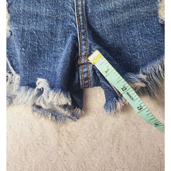 Eunina Lulu Sz Sm High Rise Shorts Cut Off Shortie denim Blue Distressed Stretch - Picture 4 of 9
